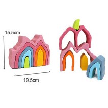 나무 무지개 블록 몬테소리 장난감 나무 블록 페그 인형 브리지 레인보우 스톤 아기 장난, 6pcs coral