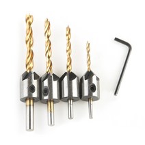 카운터 싱크 드릴 비트 조정 가능한 카운터 보어 코어 드릴링 모따기 구멍 스패너 펀칭 라운드 생크 목공, ,4 Stück