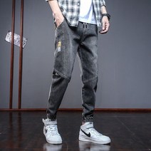 남성 밴딩 청바지 고무줄 스판 데님 남자 8부 9부 빅사이즈 빈티지 카고핏 루즈핏 물빠진 연청 중청 팬츠