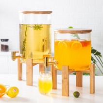 5L 티 차 8L 꽃차 디스펜서 콤부차 식혜 수정과 보관, 밀폐형5L 유리 실린더 + 대나무 프레임 세트