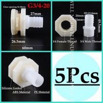 5pcs 34quot 10 25mm 수족관 물고기 탱크 배수 조인트 호스 연결 입구 및 출구 물 물고기 탱크 격벽 피팅, g3l4-20