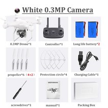 RC 드론 QUADCOPTER UAV 카메라 4K 전문 광각 항공 사진 긴 수명 원격 제어 플라이 윙 기계 장난감, 0.3MP-2 Camera White