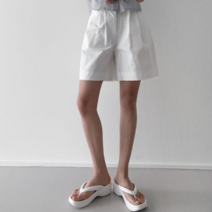 시프트에잇 국내제작 하프 투코튼 핀턱 4부 여성 숏 반바지 면바지