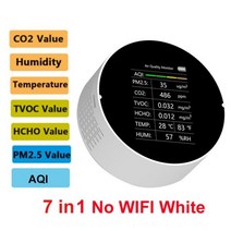 이산화탄소 측정기 미세먼지 가스농도 Tuya 7 인 1 Wifi 공기질 측정기 PM2.5 CO2 TVOC HCHO AQI 온도 습, 14 7 in 1 No Wifi WB