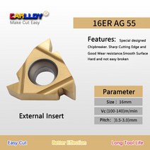10pcs 16ERAG55 ISO 노란색 메트릭 거친 스레드 55 ° 부분 프로파일 외부 오른손 RRZ1D, 01 YELLOW