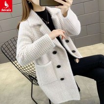 Sevalo 여성 데일리 밍크 체크 하프 코트