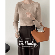 피어스 언발 트임 골지 니트 티