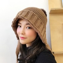 가을 겨울 심플 니트 후드 보넷 귀달이 벙거지 여자 모자
