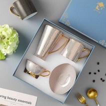 디자인이이쁜 실용적 멋진 유럽 본 차이나 커피 세트 세라믹 머그잔 법랑 보틀머그, Black 4 piece set