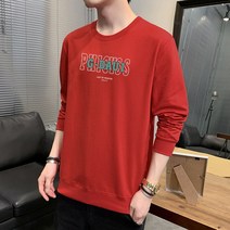 봄가을 남자 맨투맨 캐주얼 코디 청긴팔티 라운드 커플상의 남성복