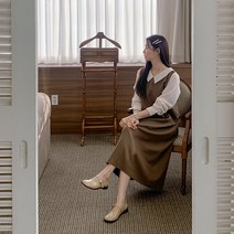 채인느 배색 카라 롱 원피스 68736 빅사이즈 여성의류