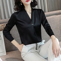 SAMARA 여성 브이넥 드레이프 쉬폰 블라우스 셔츠 오피스 데일리룩 V174