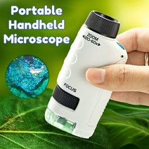 과학 교구 Microscope Toy Kids Science 60120x Educational Mini Pocket Handheld Microscope with LED Light, [01] White