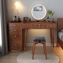 엔틱 확장형 거울 수납화장대 저렴한 테이블 고무나무 원목 호두나무 화장대800 북유럽, C