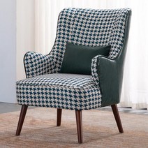 케이로 아메리칸 빈티지 싱글소파 1인용소파 컨트리 패브릭 1인용 거실 발코니 카페 호텔 의자, 다크 그린 레더 하운드투스 요추 베개