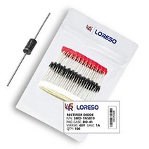 LORESO 1N5819 Diode Pack of 100 - Schottky Barrier Rectifier Diodes Axial 5819 1N5819 40V 1.0A DO-4, 1, 100 Piece