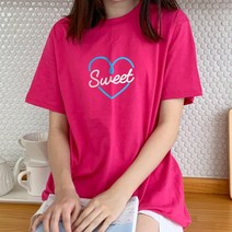 험블스튜디오 heart 레터링 루즈핏 여성 코튼 여름반팔티 핫핑크 반팔 티셔츠
