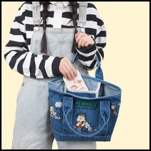 찰리 브라운 스누피 스몰 토트백 러블리 데님 연청 진청 핸디 가방 PEANUTS 안주머니 수납 캐릭터가방