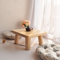 JINGHENG 손님다과상 술상 혼술 개다리소반 자개 차상 소반상 과일상 미니 4인용상, 원목색 (중형) + 원형패드 (2개)