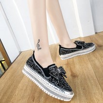 kirahosi 여성 블링블링 글리터 리본 키높이 4cm 뮬 스니커즈