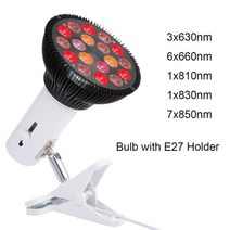 PAR38 630nm 660nm LED 치료 램프 E27 전구 810nm 830nm 850nm 적색광 적외선 근처 빨간색 성장, B18RL-C-H, Bulb with Holder, UK Adaptor