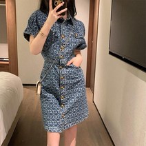 셔츠 카라 데님 원피스 틈새 디자인 초반 봄 여자 의류 2022 뉴 버튼 장식 앞 여밈 반팔 청 원피스