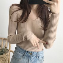 수엠W 여성 슬림핏 브이넥 S046 V골지긴팔
