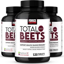 Total Beets 혈압 지원 보충제 3팩 산화질소 순환 및 심혈관 혈관 확장제 심장 건강 비타민 포스 팩터 360개, 120 Count (Pack of 2)