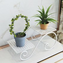 화분진열대 선반 정리대 화이트, 사이즈개, 2단 사각 꽃대 화이트