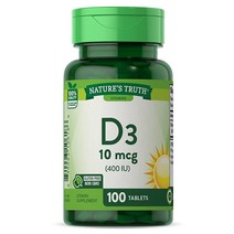 비타민 D3 400 iu 10mcg | 100정 채식주의자 GMO 프리 글루텐 보충제 제작 네츄럴스트루스, 100개(1팩), 400IU