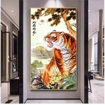 아트미니 호랑이 범 맹호도 소나무 노란 꽃 동양화 산수화 대형 보석십자수, A2436, 110x180cm