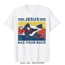 주짓수노기 주짓수래쉬가드 파이트쇼츠 Jiu JitsuJesus Has Your Back Men 캐주얼 탑 코튼 티셔츠 BJJ MMA Jujitsu 하라주쿠 오버사이즈 스트리트웨어