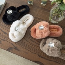 쥬얼리장식 밍크에코퍼 토오픈 털슬리퍼 여성털슬리퍼