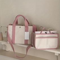 NY STYLE 캔버스 기저귀 가방+이너백 세트, 핑크
