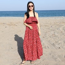 터치라인 여성 여름 끈 나시 프릴 비치 바캉스 휴양지 푸켓 동남아 괌 해외 여행 롱 원피스