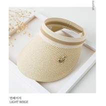 로로얼로이 미니리본 골프썬캡 밀짚 라탄 UV 자외선차단 골프모자 등산 여름휴가 나들이, 연베이지