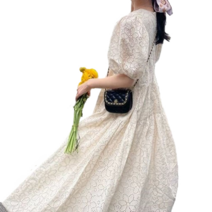 EAGLE PEAK 여름 인플루언서 패션 소매 펀칭 원피스