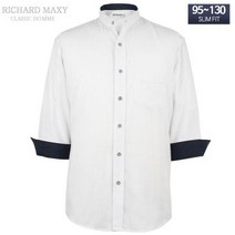 리차드막시 [슬림] 칠부 차이나카라 화이트 짜임솔리드 캐주얼셔츠 95-130 SIZE [6361]