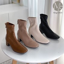 망고치치 여성용 아이즈 사각코 절개선 삭스 앵클부츠 5cm 4color
