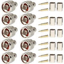 팩 10 N 남성 플러그 크림프 RF 동축 커넥터 50 Ohm LMR400 RG8 니켈 가공 황동 건설, 하나, 은