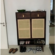 라탄 서랍장 수납장 거실 베란다 빈티지 카페 감성 가정 소 신발장 좁은 집 문 단단한 나무 서랍 수납 얇은 등나무 캐비닛 맞춤 cm, 짐을 싸다, 01 블랙월넛 컬러