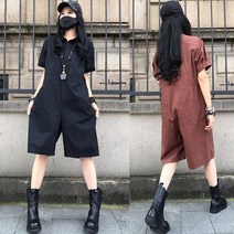 weihan여성 작업복 카라 반팔 반바지 점프슈트 오버핏 와이드 팬츠 점프수트