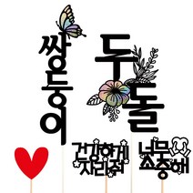 비비드레인 백일 첫돌 두돌 생일 케이크토퍼, 쌍둥이+두돌