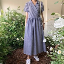 480 쿨체크 랩롱원피스/ 지지미 시어서커 셔츠랩 여름반팔원피스
