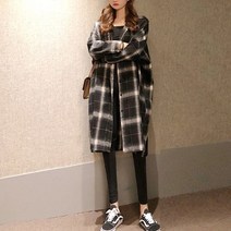 [루디아] 여성 마블 체크 롱 남방 셔츠