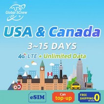 미국 캐나다 sim 카드 선불 3 ~ 15 일 지원 eSIM 무제한 데이터 4G 운영자 로밍 여행용, 15 Days 30GB