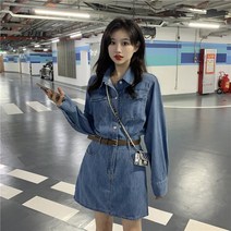 호랑이부부 청 데님 미니 원피스 [O398]