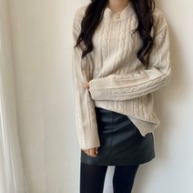 업쓰 여성 언발 라운드넥 여리핏 박시 루즈 오버핏 긴팔 니트