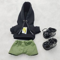 10cm 15cm 20cm 무속성 솜인형옷 스웨터 블랙 후드티 세트, 후드+바지+신발