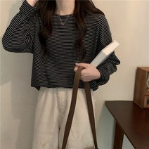 여성흰셔츠반팔 여자크롭티 새로운 봄 가을 스트라이프 티셔츠 여성 클래식 긴 소매 인테리어 랩핑 느슨한